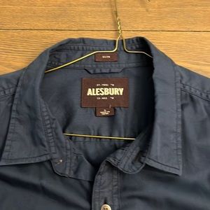 Alesbury Mens Casual Shirt. Navy Blue. Size-L Slim Fit